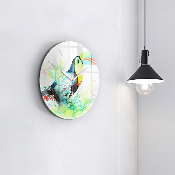 Ceas rotund de perete din sticlă Tucan în iarbă