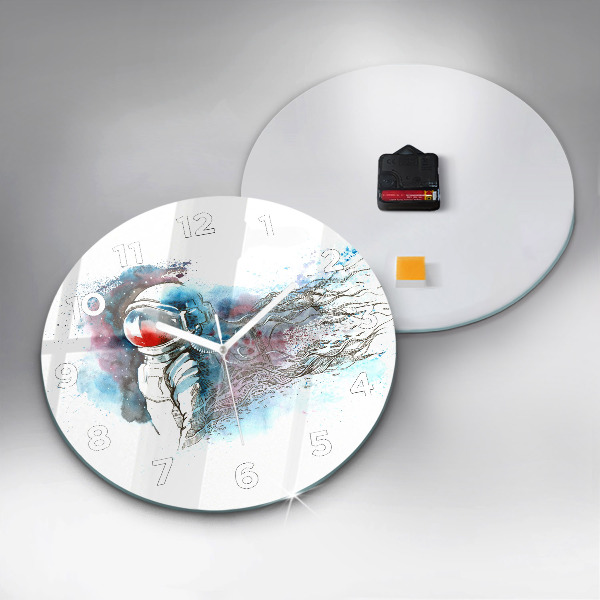 Ceas rotund de perete din sticlă Abstracția astronauților