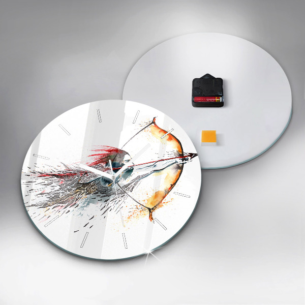 Ceas rotund de perete din sticlă Un războinic la vânătoare