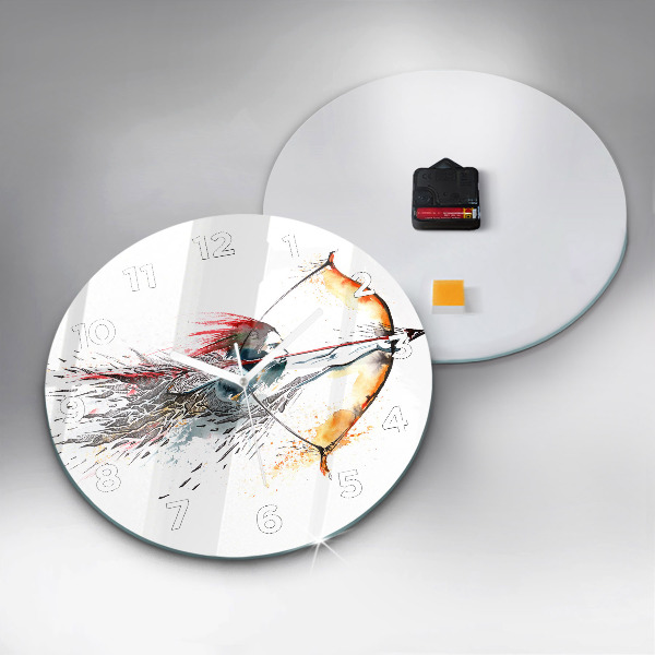 Ceas rotund de perete din sticlă Un războinic la vânătoare