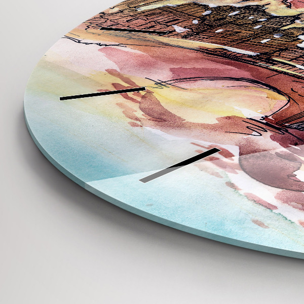 Ceas rotund de perete din sticlă Peisaj pictat din Paris