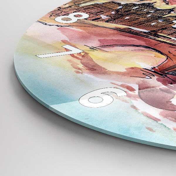 Ceas rotund de perete din sticlă Peisaj pictat din Paris