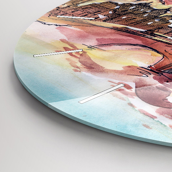 Ceas rotund de perete din sticlă Peisaj pictat din Paris