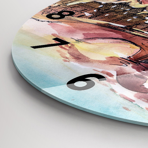 Ceas rotund de perete din sticlă Peisaj pictat din Paris