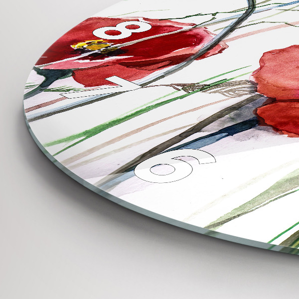 Ceas rotund de perete din sticlă Maci vopsiți în roșu