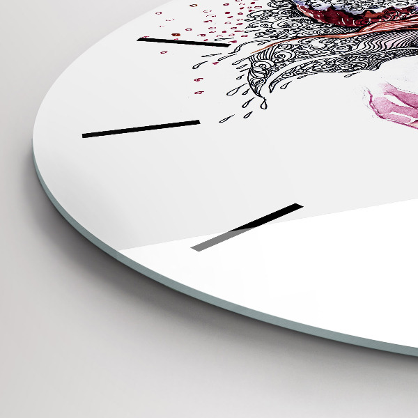 Ceas rotund de perete din sticlă Femeie dulce cu tort