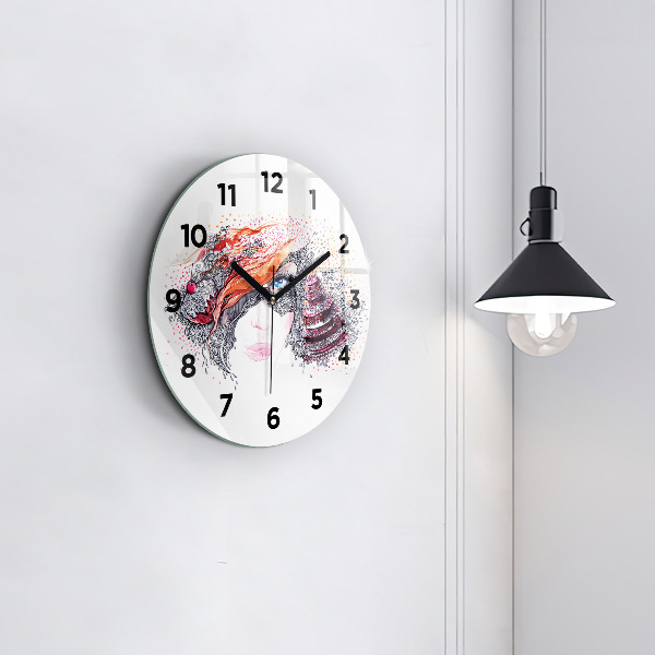 Ceas rotund de perete din sticlă Femeie dulce cu tort