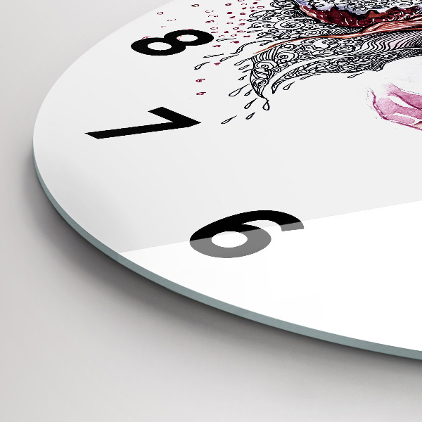 Ceas rotund de perete din sticlă Femeie dulce cu tort