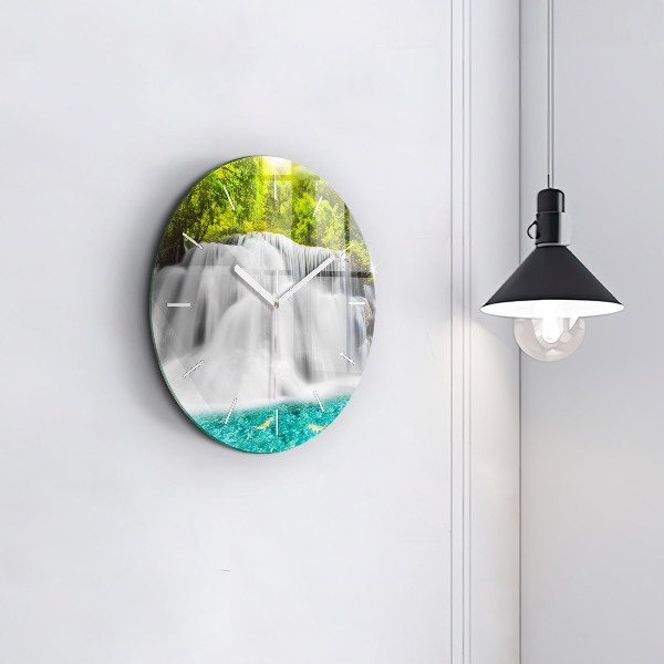 Ceas rotund de perete din sticlă Cascada în Thailanda