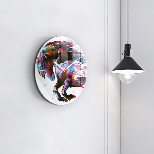 Ceas rotund de perete din sticlă Cal pe fugă