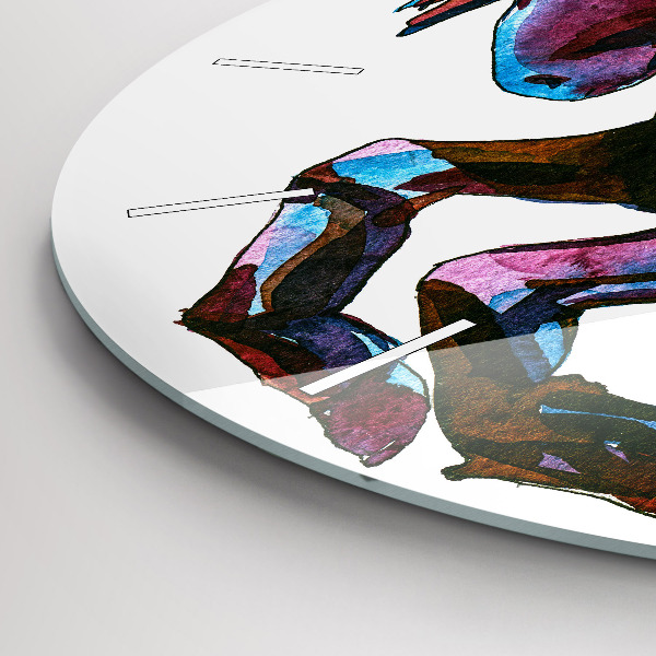 Ceas rotund de perete din sticlă Cal pe fugă