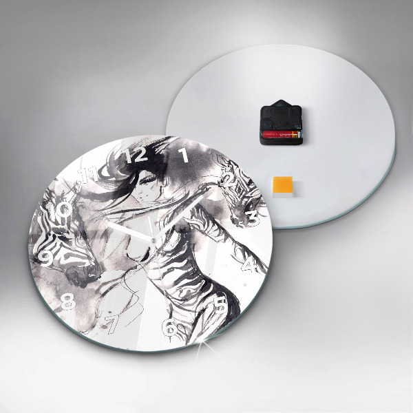 Ceas rotund de perete din sticlă Femeie și zebre