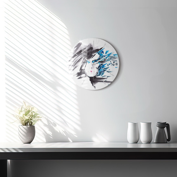 Ceas rotund de perete din sticlă Femeia se confruntă cu abstracția