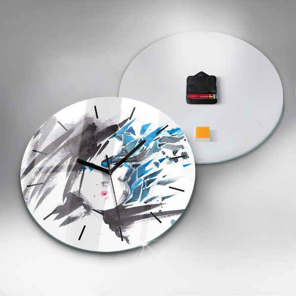 Ceas rotund de perete din sticlă Femeia se confruntă cu abstracția