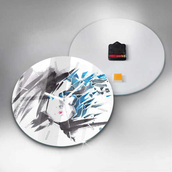 Ceas rotund de perete din sticlă Femeia se confruntă cu abstracția