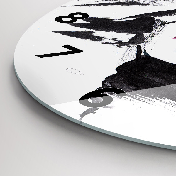 Ceas rotund de perete din sticlă Femeia se confruntă cu abstracția