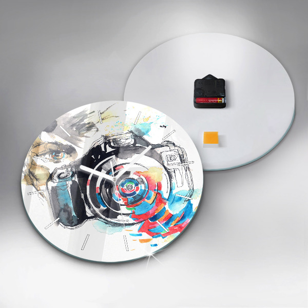 Ceas rotund de perete din sticlă Femeie fotograf