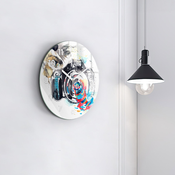 Ceas rotund de perete din sticlă Femeie fotograf