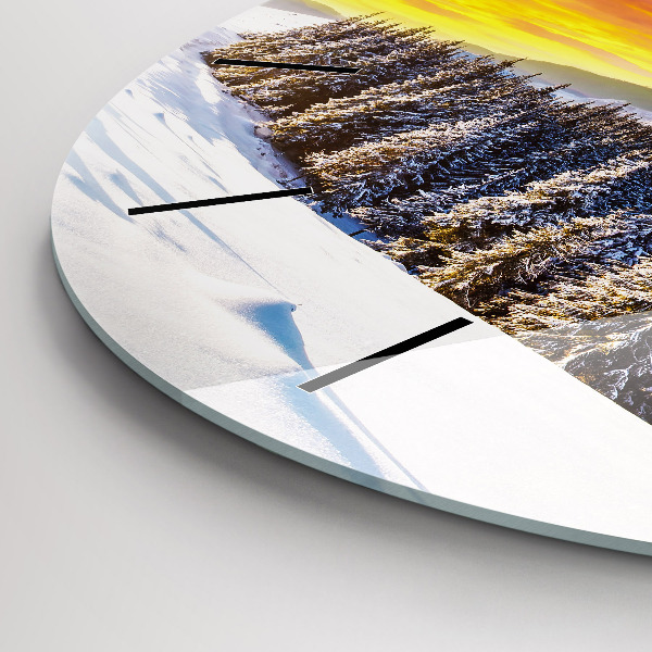 Ceas rotund de perete din sticlă Peisaj montan de iarnă