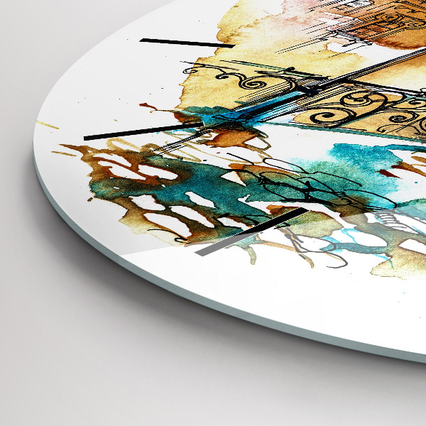 Ceas rotund de perete din sticlă Arhitectură pictată