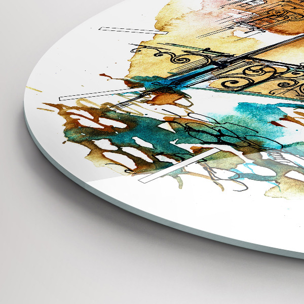 Ceas rotund de perete din sticlă Arhitectură pictată