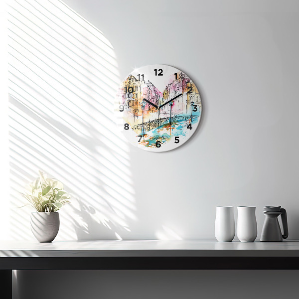 Ceas rotund de perete din sticlă Arhitectură pictată