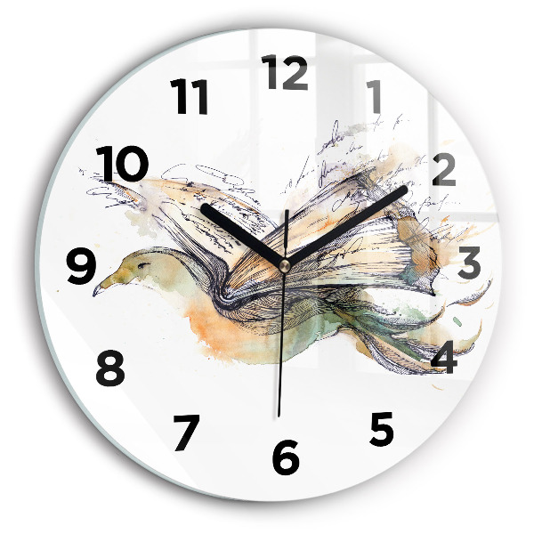 Ceas rotund de perete din sticlă Pasăre și carte