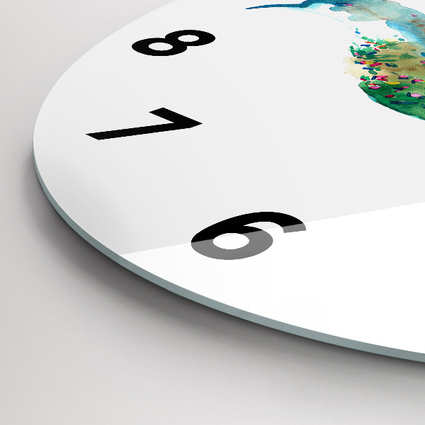 Ceas rotund de perete din sticlă Abstracția păsărilor și a primăverii