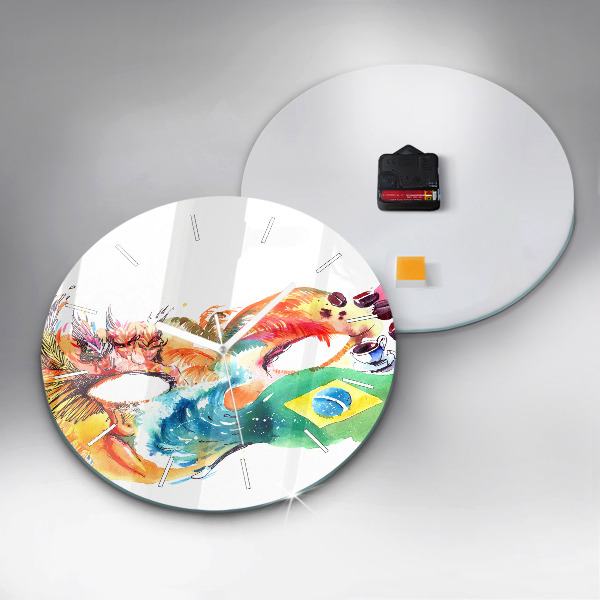 Ceas rotund de perete din sticlă Cultură - steag brazilian
