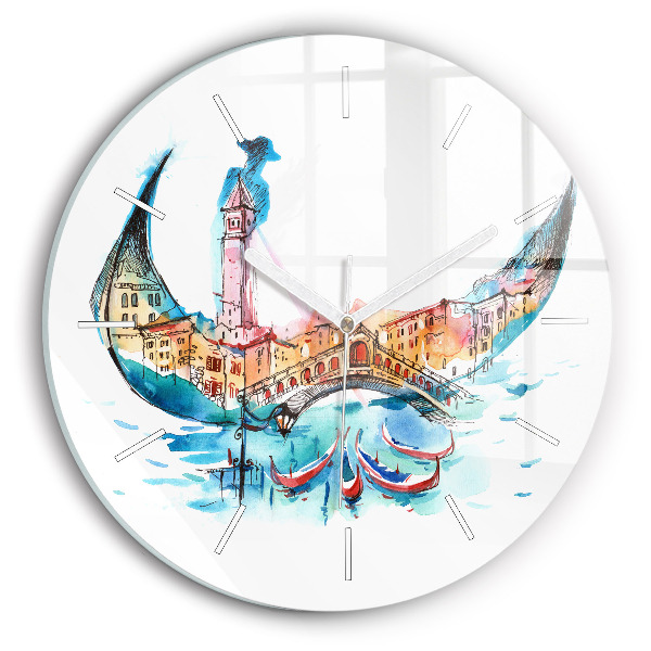 Ceas rotund de perete din sticlă Italia - Gondola venețiană