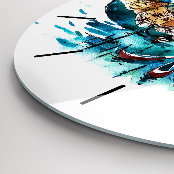 Ceas rotund de perete din sticlă Italia - Gondola venețiană