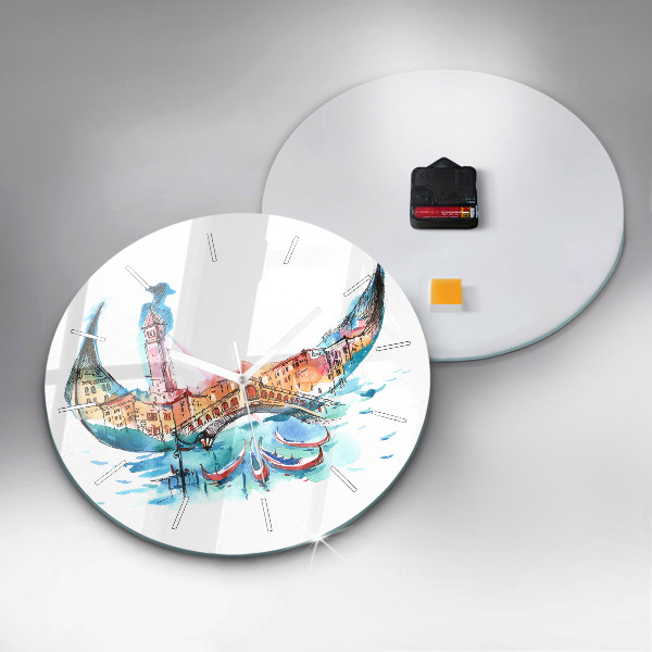 Ceas rotund de perete din sticlă Italia - Gondola venețiană