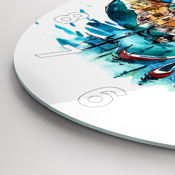 Ceas rotund de perete din sticlă Italia - Gondola venețiană