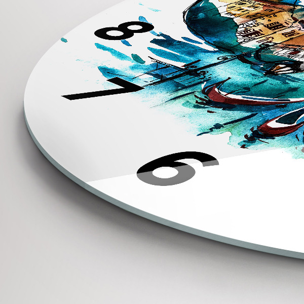 Ceas rotund de perete din sticlă Italia - Gondola venețiană