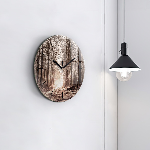 Ceas rotund de perete din sticlă Poteca în sepia