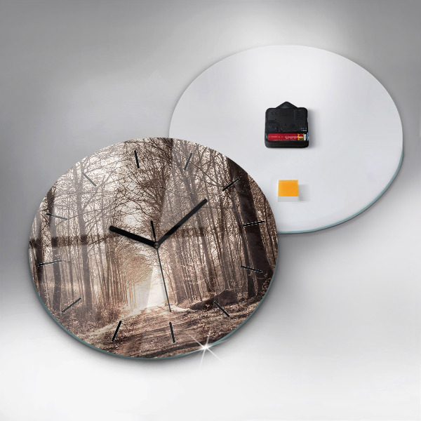 Ceas rotund de perete din sticlă Poteca în sepia