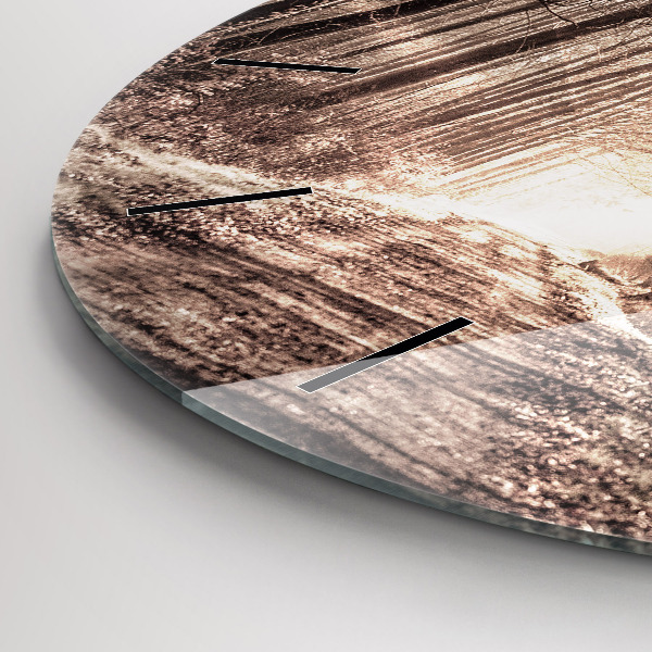 Ceas rotund de perete din sticlă Poteca în sepia