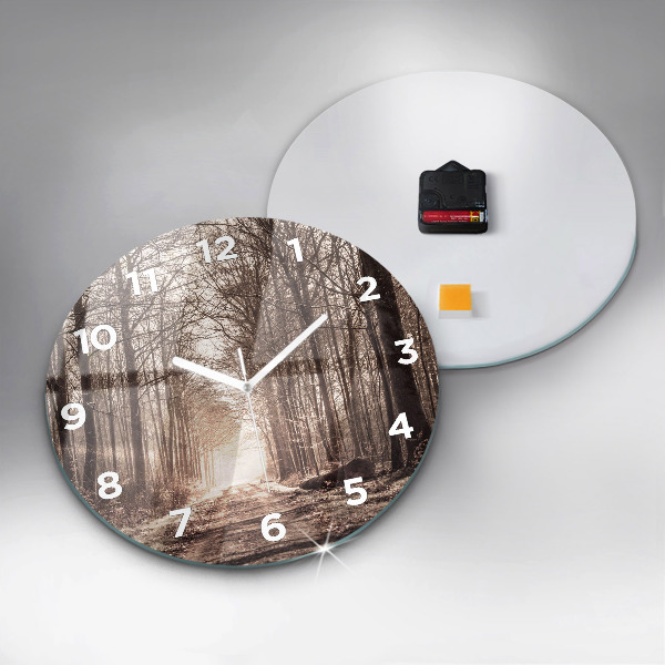 Ceas rotund de perete din sticlă Poteca în sepia