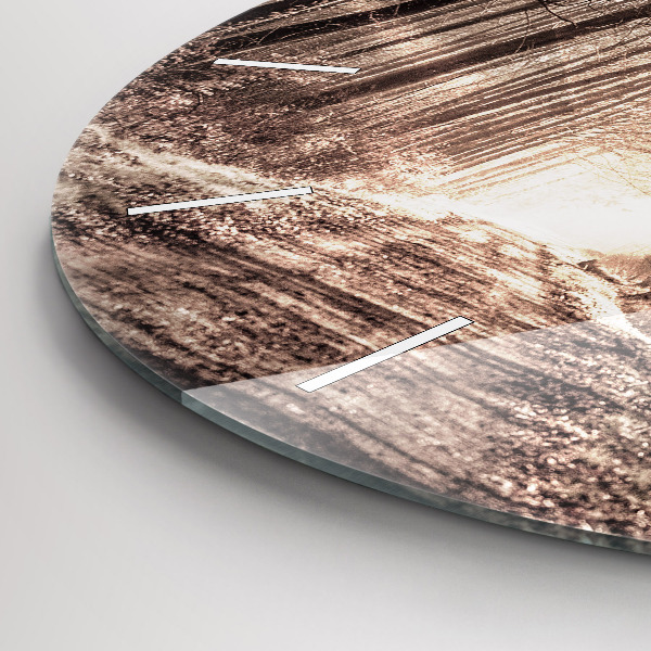 Ceas rotund de perete din sticlă Poteca în sepia