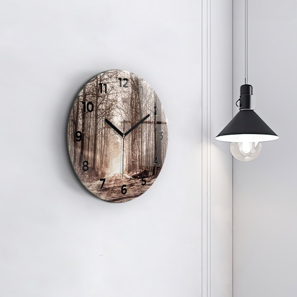 Ceas rotund de perete din sticlă Poteca în sepia