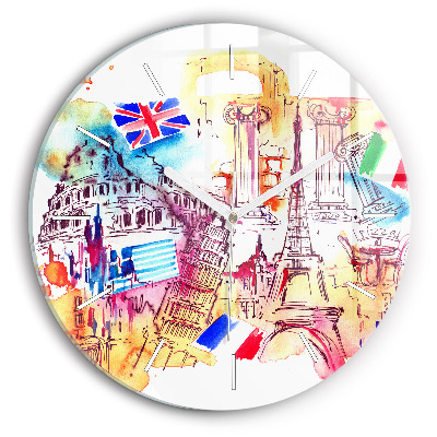 Ceas rotund de perete din sticlă Țări atractive ale lumii