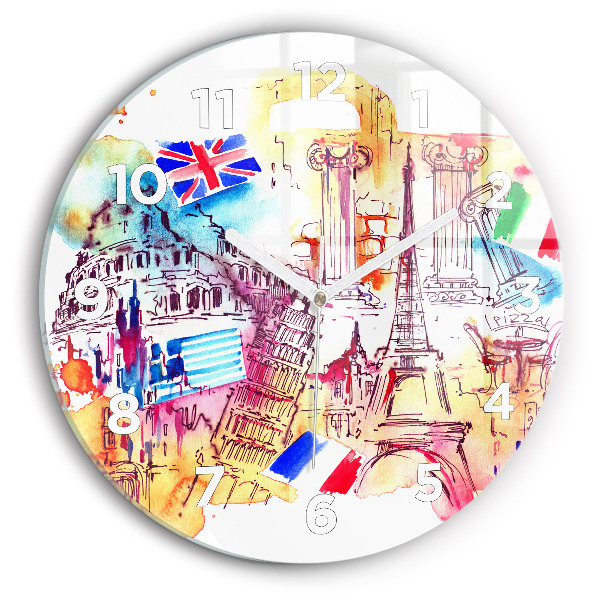 Ceas rotund de perete din sticlă Țări atractive ale lumii