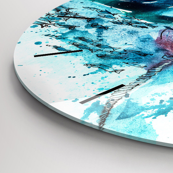 Ceas rotund de perete din sticlă Pescăruș pictat