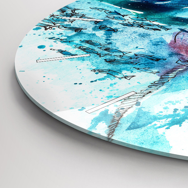 Ceas rotund de perete din sticlă Pescăruș pictat