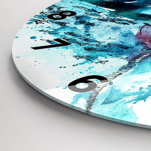 Ceas rotund de perete din sticlă Pescăruș pictat