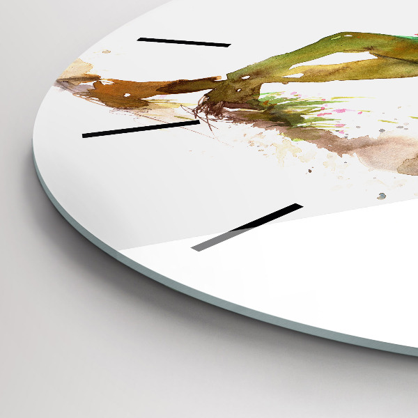 Ceas rotund de perete din sticlă Munți pictați și cal