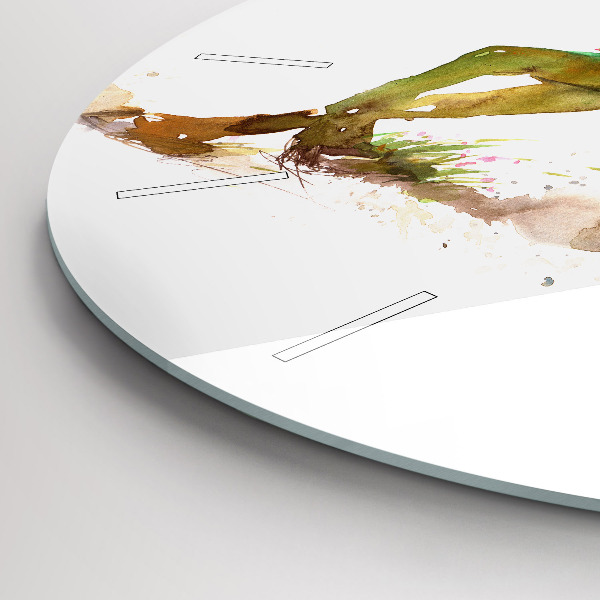 Ceas rotund de perete din sticlă Munți pictați și cal