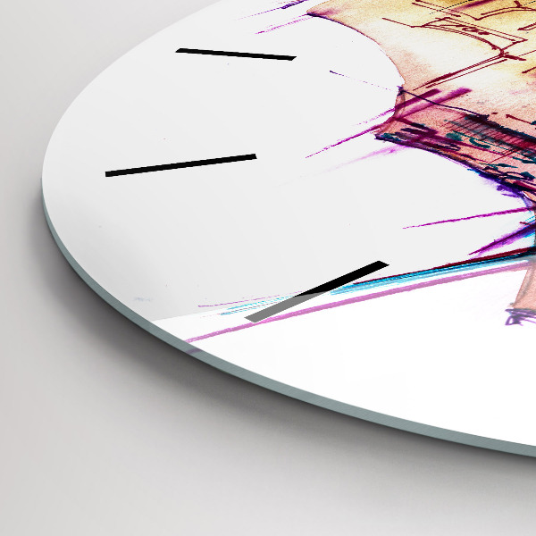 Ceas rotund de perete din sticlă Umbrelă de ploaie și oraș