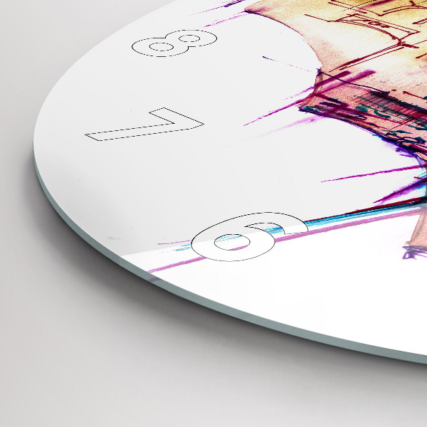 Ceas rotund de perete din sticlă Umbrelă de ploaie și oraș