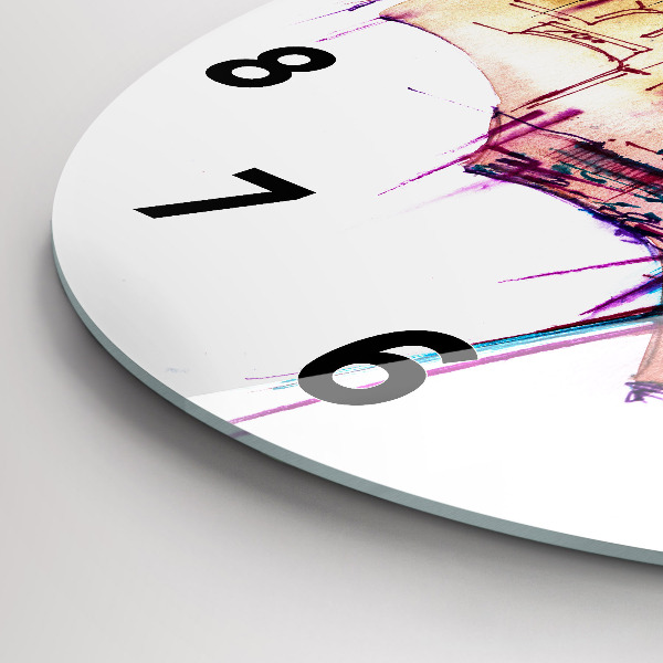 Ceas rotund de perete din sticlă Umbrelă de ploaie și oraș